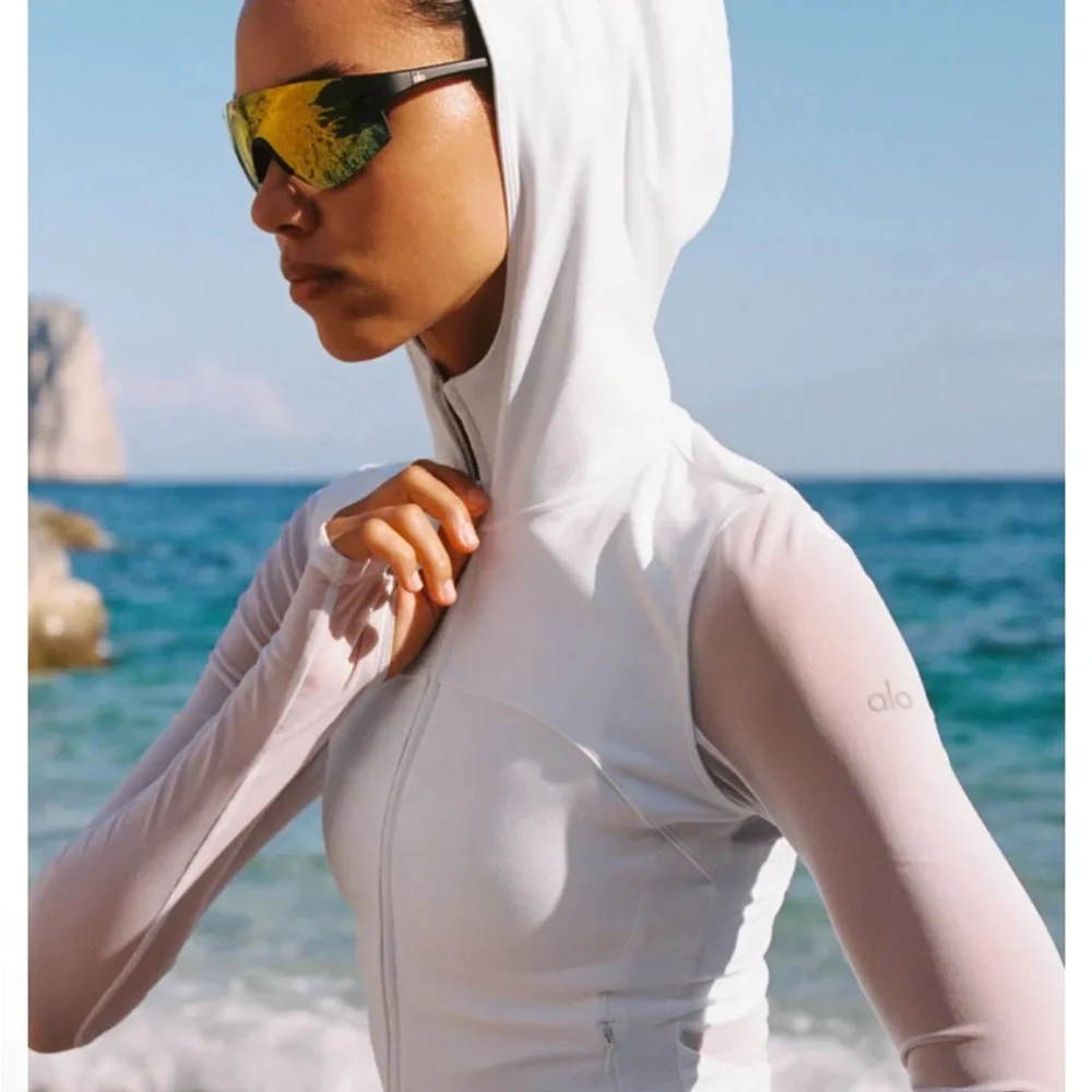 ALO Softsculpt Superset Full Zip Jacket Yoga Sheer White Size XS 2-4 New w Tags